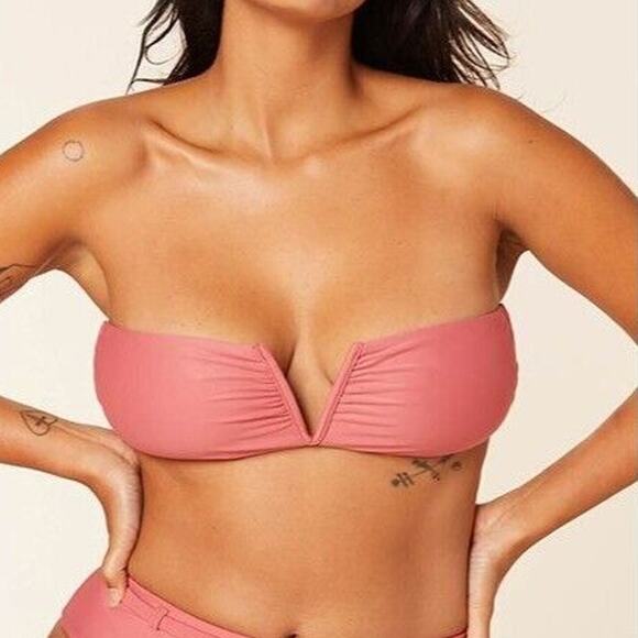 NWT Andie The Scala Bikini Strapless Padded Bandeau Top Swim L Punch Pink #3420 - Picture 1 of 16